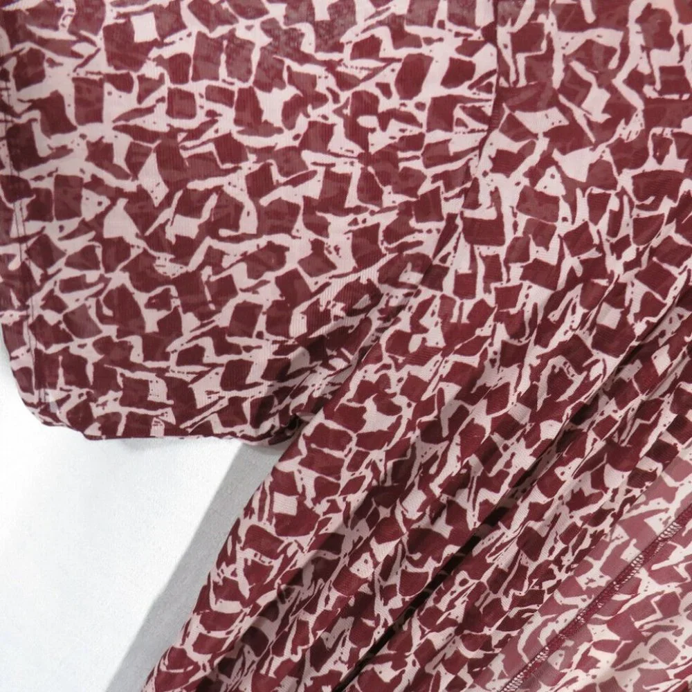 Lane Bryant Burgundy Abstract Print Open Front Kimono Mesh Cardigan Plus 22-24